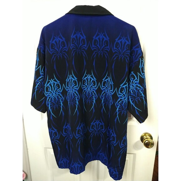 Authentic Shaolin Men's L Collared Button Shirt Blue Black Y2K Artsy - Picture 6 of 6